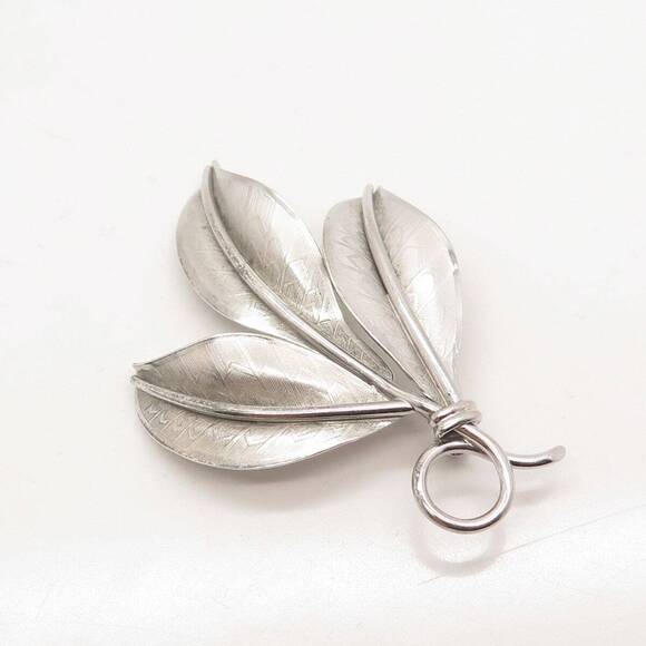 925 Sterling Silver Vintage Danecraft Triple Leaf Pin Brooch - Picture 4 of 8